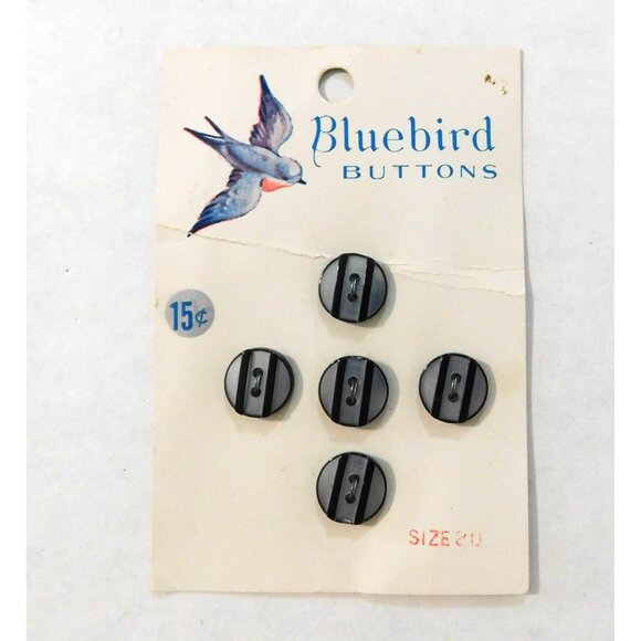 Bluebird Other - Bluebird Buttons Set of 5 Black Gray Design Size 20 .5 Inch Vintage